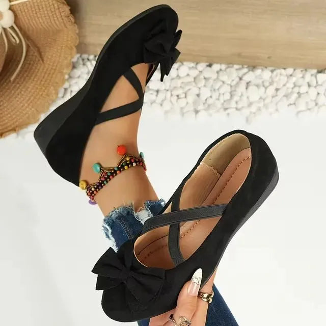Cavinic™ Women's Bowknot Wedge Shoes – Lightweight Slip-On Casual Flats | All-Season Comfort & Stylish Design