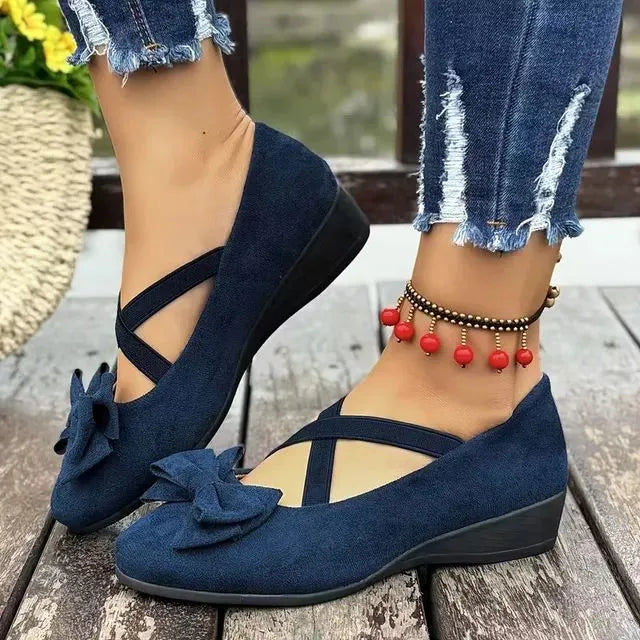 Cavinic™ Women's Bowknot Wedge Shoes – Lightweight Slip-On Casual Flats | All-Season Comfort & Stylish Design