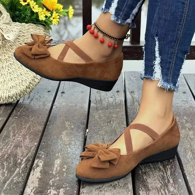 Cavinic™ Women's Bowknot Wedge Shoes – Lightweight Slip-On Casual Flats | All-Season Comfort & Stylish Design