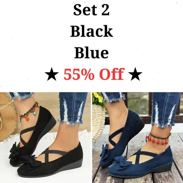 Cavinic™ Women's Bowknot Wedge Shoes – Lightweight Slip-On Casual Flats | All-Season Comfort & Stylish Design