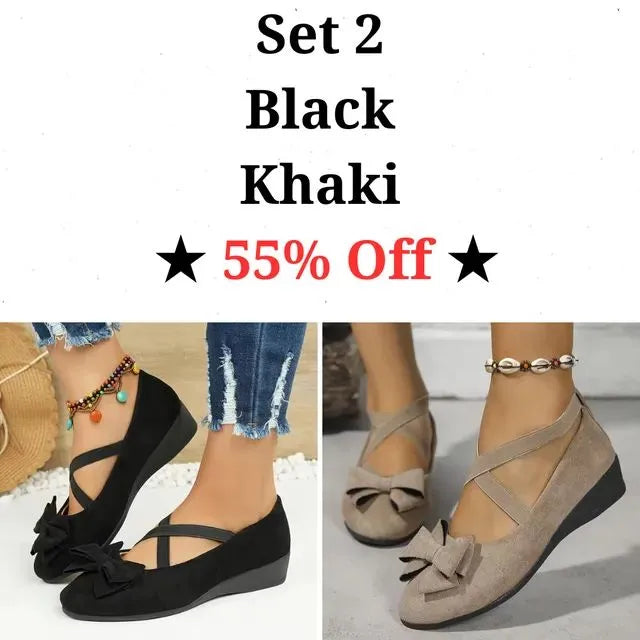 Cavinic™ Women's Bowknot Wedge Shoes – Lightweight Slip-On Casual Flats | All-Season Comfort & Stylish Design