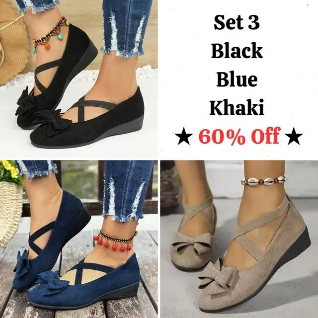 Cavinic™ Women's Bowknot Wedge Shoes – Lightweight Slip-On Casual Flats | All-Season Comfort & Stylish Design