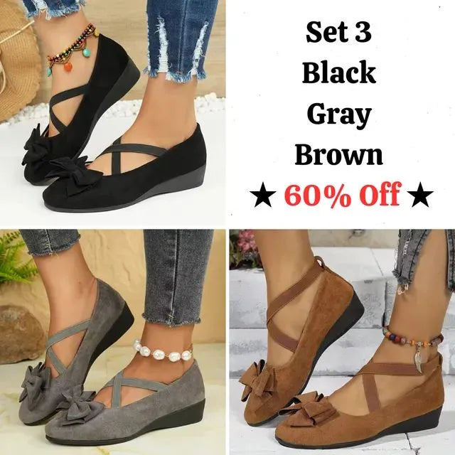 Cavinic™ Women's Bowknot Wedge Shoes – Lightweight Slip-On Casual Flats | All-Season Comfort & Stylish Design