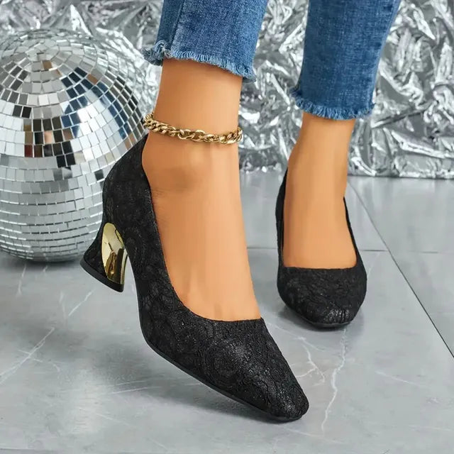 Cavinic™ Women's Elegant High Heels – Square Toe Block Pumps with Cushioned Insole & Non-Slip Sole, Perfect for Weddings, Office & Parties