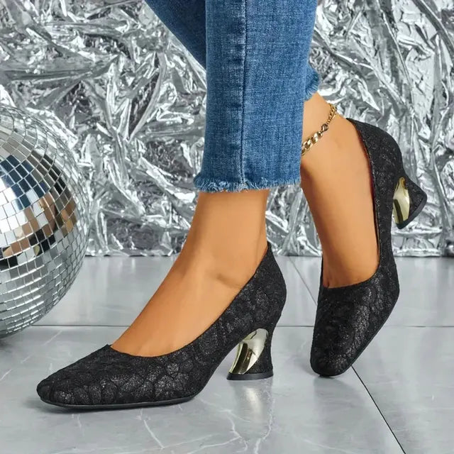 Cavinic™ Women's Elegant High Heels – Square Toe Block Pumps with Cushioned Insole & Non-Slip Sole, Perfect for Weddings, Office & Parties