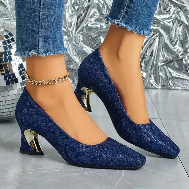 Cavinic™ Women's Elegant High Heels – Square Toe Block Pumps with Cushioned Insole & Non-Slip Sole, Perfect for Weddings, Office & Parties