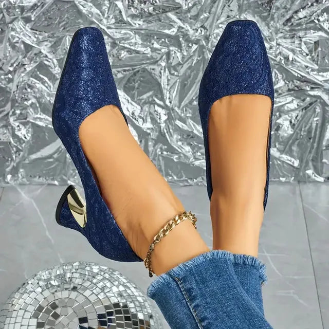 Cavinic™ Women's Elegant High Heels – Square Toe Block Pumps with Cushioned Insole & Non-Slip Sole, Perfect for Weddings, Office & Parties