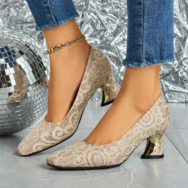 Cavinic™ Women's Elegant High Heels – Square Toe Block Pumps with Cushioned Insole & Non-Slip Sole, Perfect for Weddings, Office & Parties