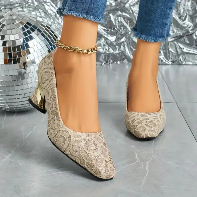Cavinic™ Women's Elegant High Heels – Square Toe Block Pumps with Cushioned Insole & Non-Slip Sole, Perfect for Weddings, Office & Parties
