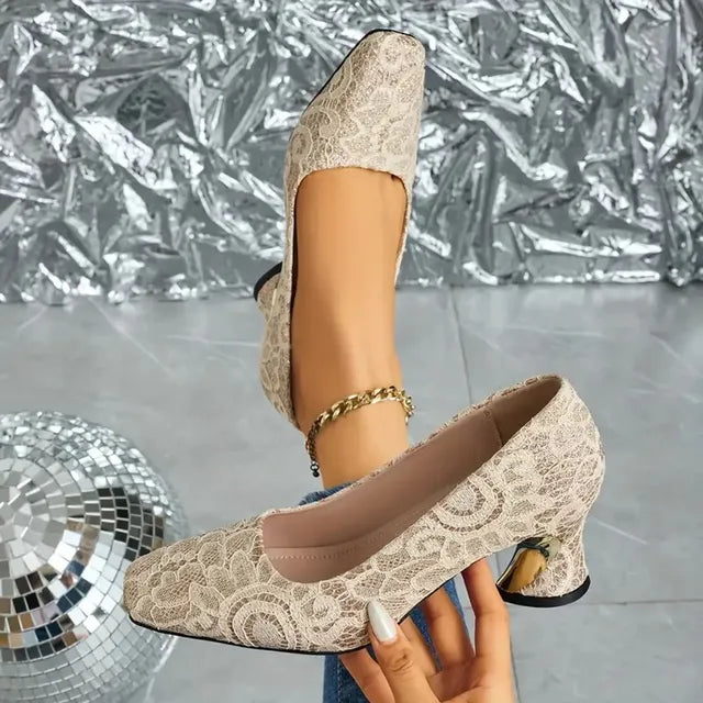 Cavinic™ Women's Elegant High Heels – Square Toe Block Pumps with Cushioned Insole & Non-Slip Sole, Perfect for Weddings, Office & Parties
