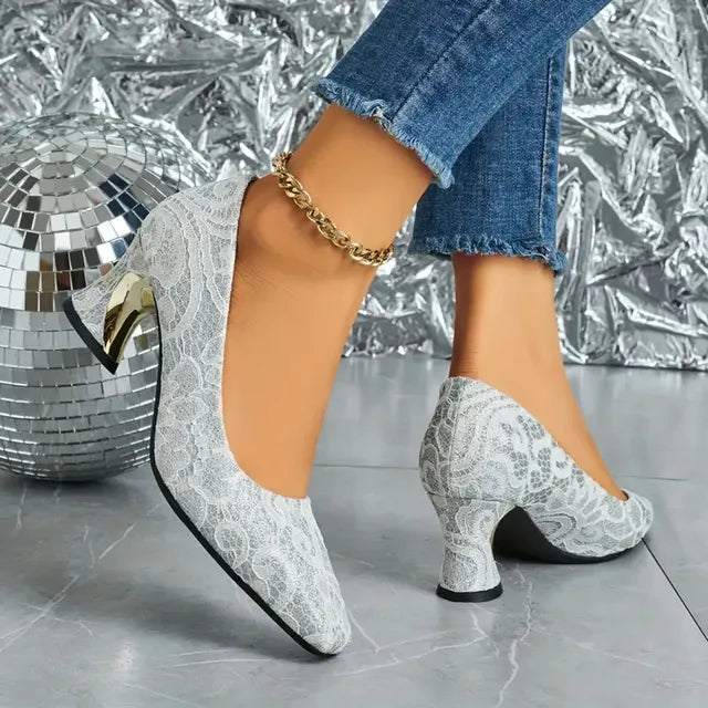 Cavinic™ Women's Elegant High Heels – Square Toe Block Pumps with Cushioned Insole & Non-Slip Sole, Perfect for Weddings, Office & Parties