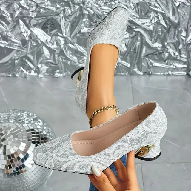 Cavinic™ Women's Elegant High Heels – Square Toe Block Pumps with Cushioned Insole & Non-Slip Sole, Perfect for Weddings, Office & Parties