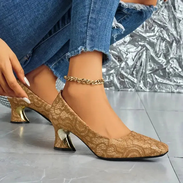 Cavinic™ Women's Elegant High Heels – Square Toe Block Pumps with Cushioned Insole & Non-Slip Sole, Perfect for Weddings, Office & Parties