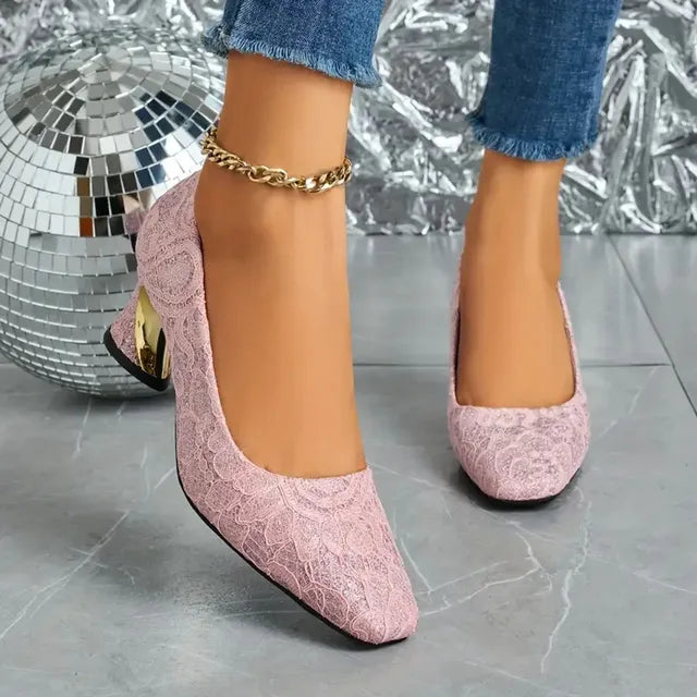 Cavinic™ Women's Elegant High Heels – Square Toe Block Pumps with Cushioned Insole & Non-Slip Sole, Perfect for Weddings, Office & Parties