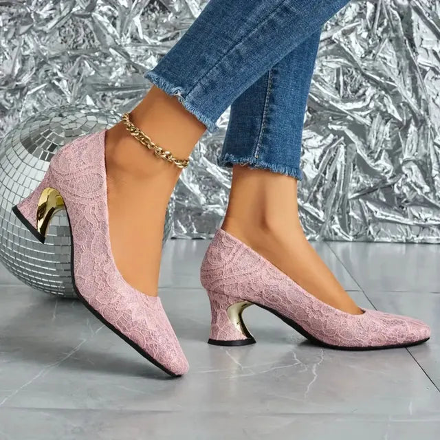 Cavinic™ Women's Elegant High Heels – Square Toe Block Pumps with Cushioned Insole & Non-Slip Sole, Perfect for Weddings, Office & Parties