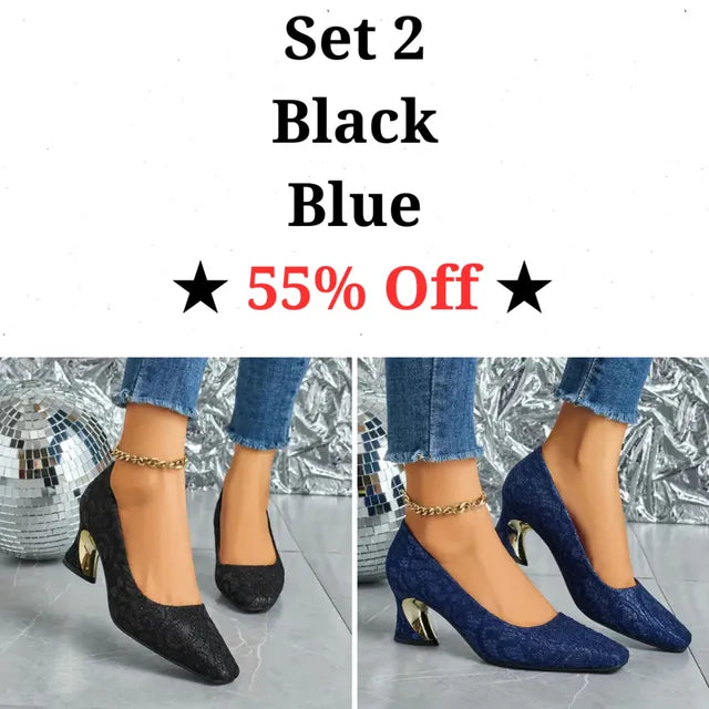 Cavinic™ Women's Elegant High Heels – Square Toe Block Pumps with Cushioned Insole & Non-Slip Sole, Perfect for Weddings, Office & Parties