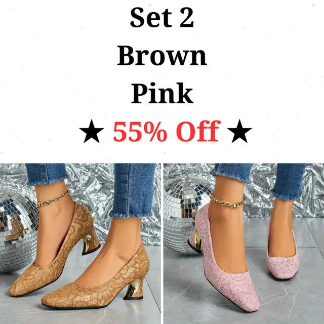 Cavinic™ Women's Elegant High Heels – Square Toe Block Pumps with Cushioned Insole & Non-Slip Sole, Perfect for Weddings, Office & Parties