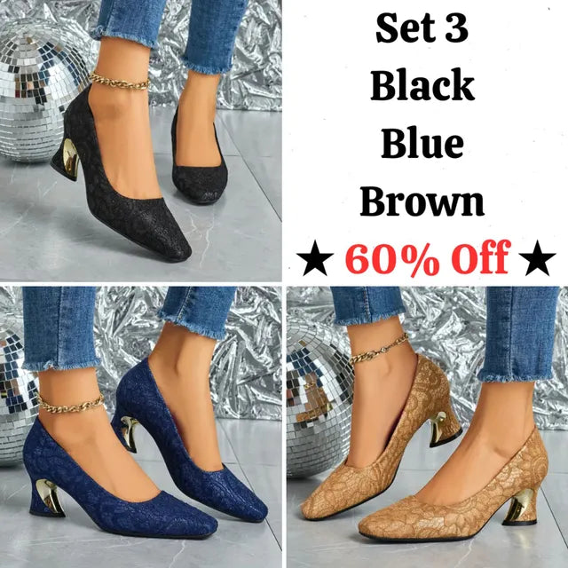 Cavinic™ Women's Elegant High Heels – Square Toe Block Pumps with Cushioned Insole & Non-Slip Sole, Perfect for Weddings, Office & Parties