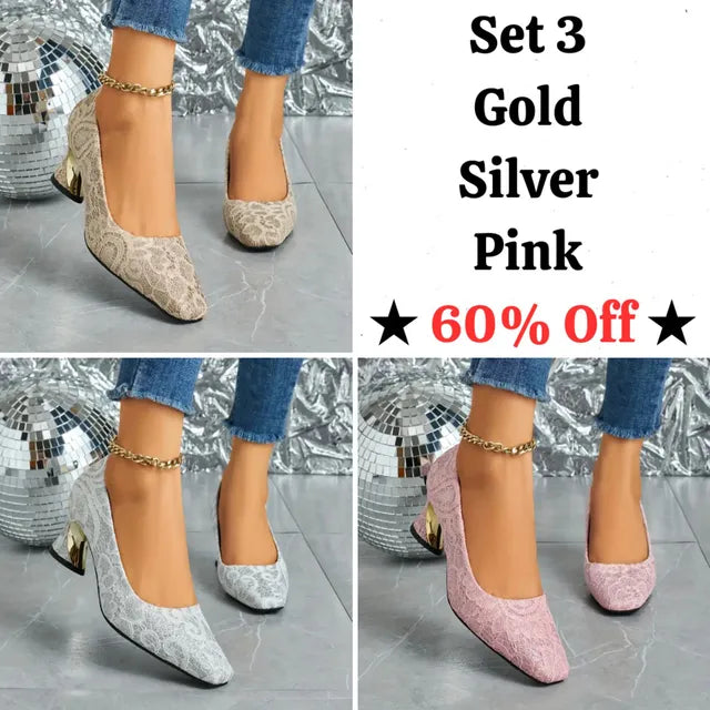 Cavinic™ Women's Elegant High Heels – Square Toe Block Pumps with Cushioned Insole & Non-Slip Sole, Perfect for Weddings, Office & Parties