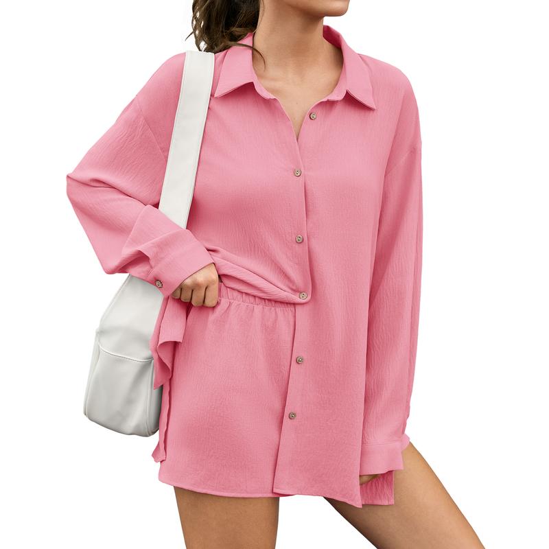 Women's Shirt And Shorts Set Made Of Chiffon Fabric