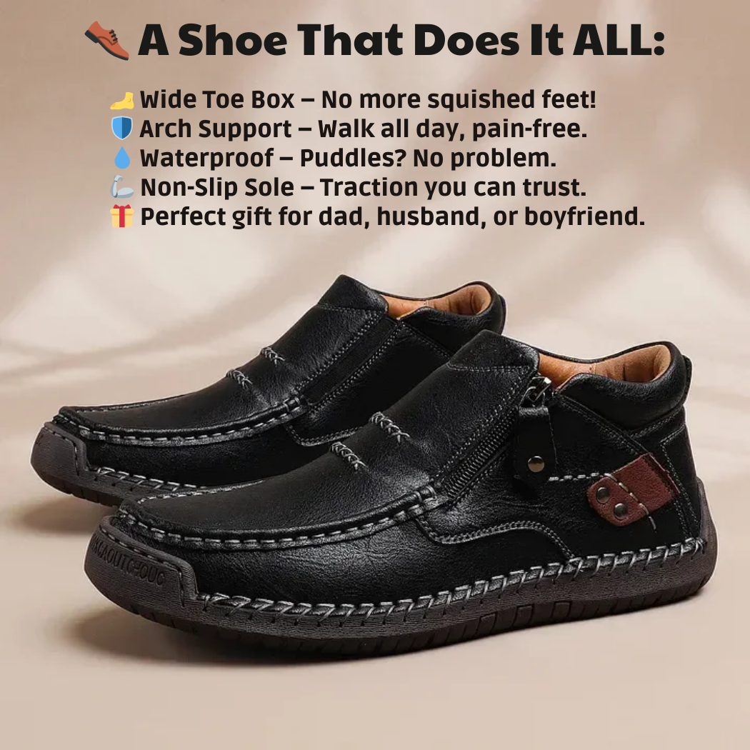 ⏰Limited Time Sale 53% OFF-Men’s Handmade Premium Leather Slip-On Driving Boots – Wide Toe, Arch Support