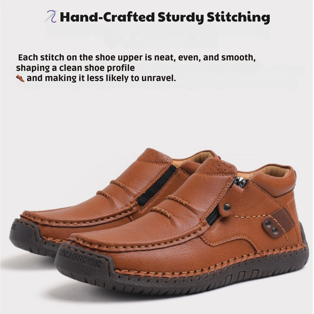 ⏰Limited Time Sale 53% OFF-Men’s Handmade Premium Leather Slip-On Driving Boots – Wide Toe, Arch Support