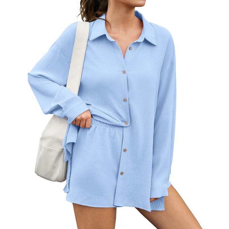 Women's Shirt And Shorts Set Made Of Chiffon Fabric