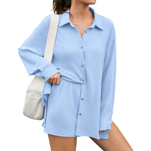 Women's Shirt And Shorts Set Made Of Chiffon Fabric