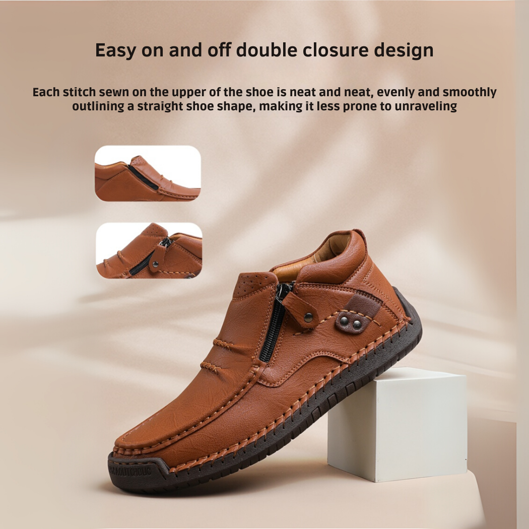 ⏰Limited Time Sale 53% OFF-Men’s Handmade Premium Leather Slip-On Driving Boots – Wide Toe, Arch Support