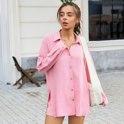 Women's Shirt And Shorts Set Made Of Chiffon Fabric