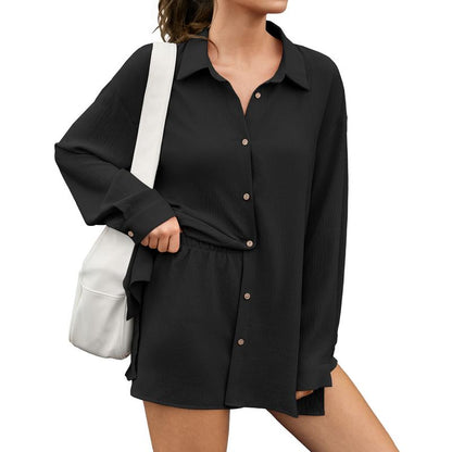 Women's Shirt And Shorts Set Made Of Chiffon Fabric