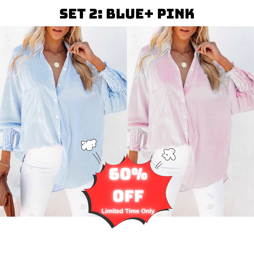 🔥Last Day Sale Up To 70% OFF - Mid-length Shirt With Striped Lapel & Oversized Drawdown Sleeves