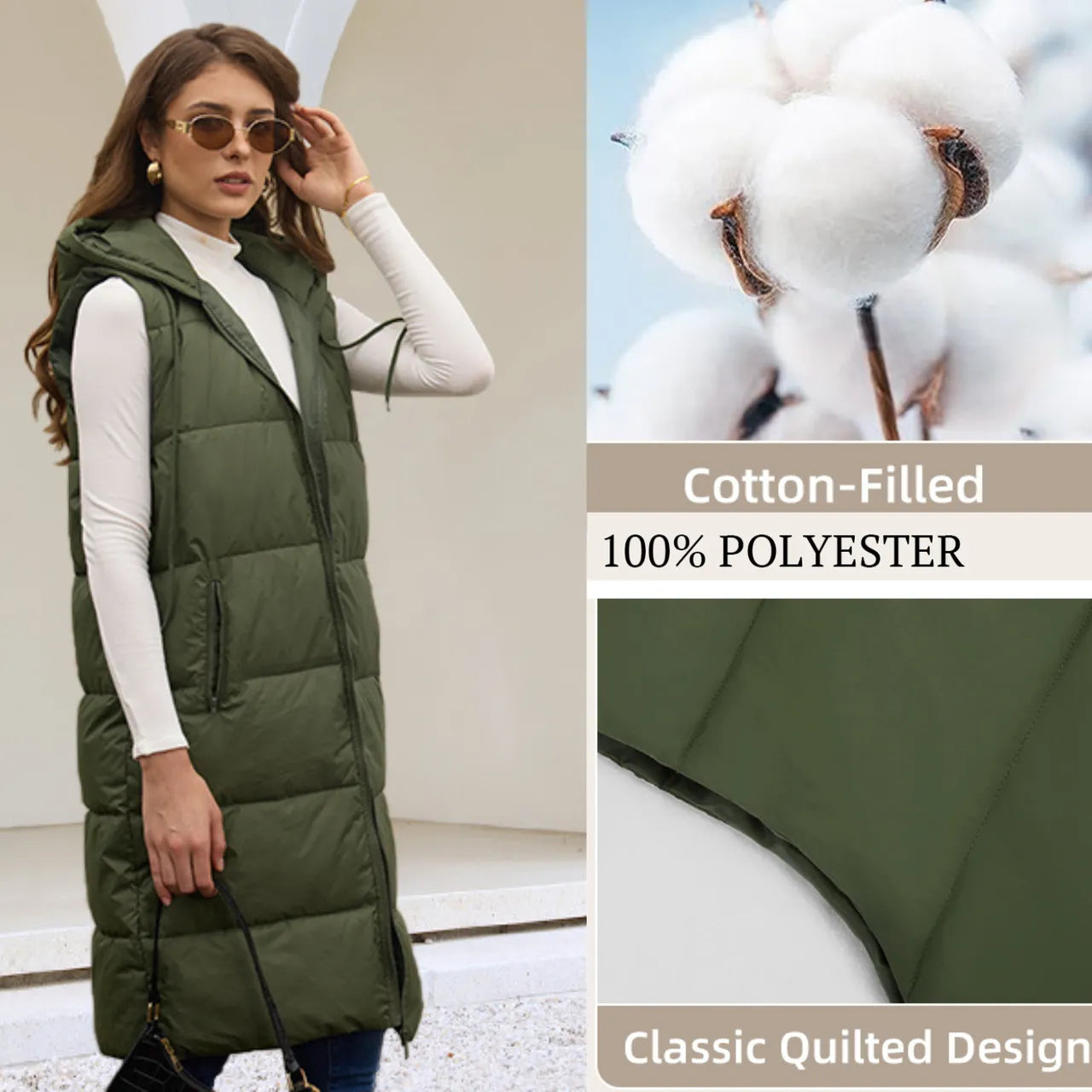 🔥 Women's Long Puffer Vest | Quilted Hood & Button Closure ❄️