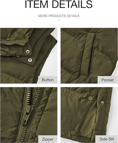 🔥 Women's Long Puffer Vest | Quilted Hood & Button Closure ❄️