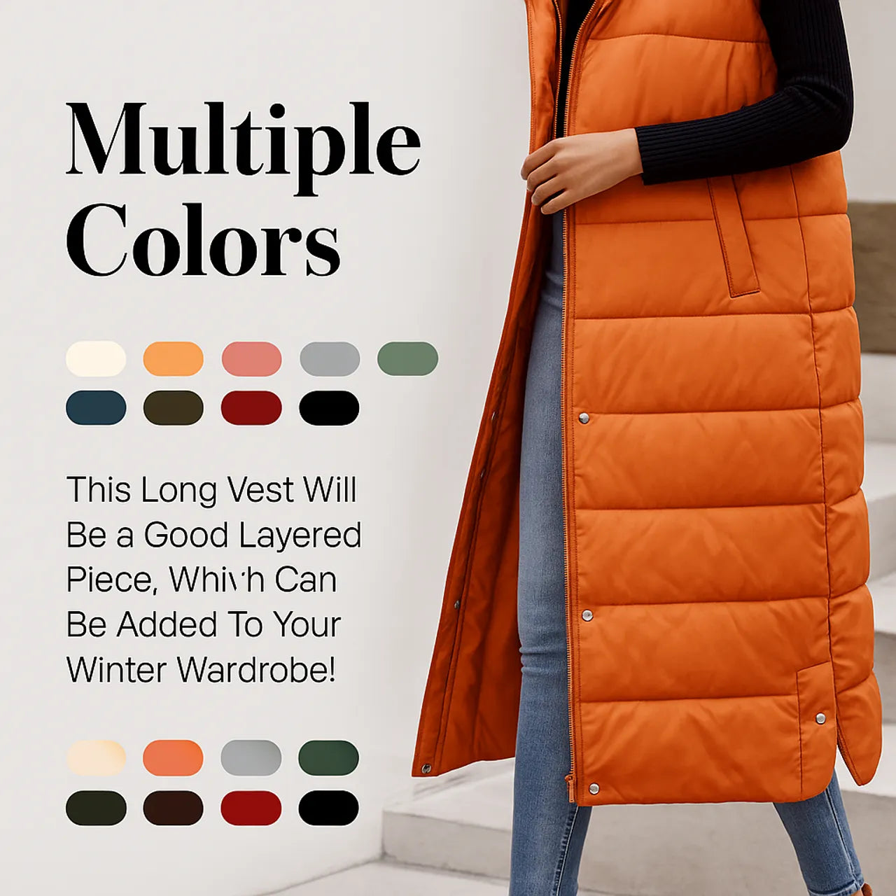 🔥 Women's Long Puffer Vest | Quilted Hood & Button Closure ❄️