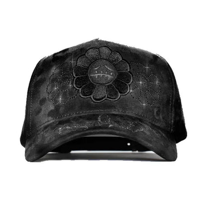 Fashionable baseball cap with daisy smiley face pattern